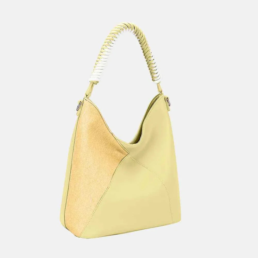 David Jones PU Leather Handbag with Woven Handle