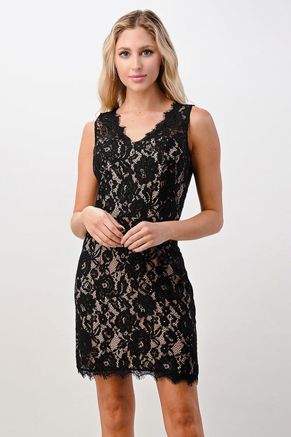 Sleeveless Lace Overlay Dress with Scalloped Edges | Apparel | Kitchen + Metal