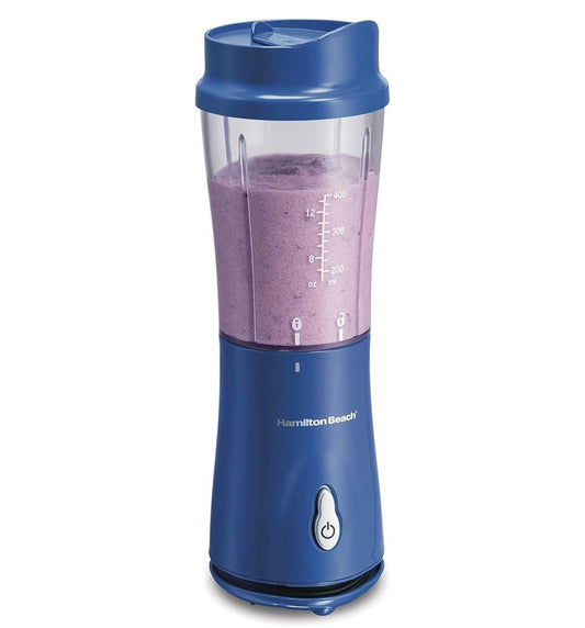 Hamilton Beach Portable Blender for Shakes and Smoothies with 14 Oz BPA Free Travel Cup and Lid, Durable Stainless Steel Blades for Powerful Blending Performance blue