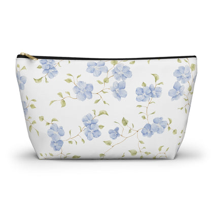 Customizable: Floral Accessory Pouch, Cosmetic Bag, Makeup Organizer, Gift for Her, Travel Essentials, Blue Floral Design