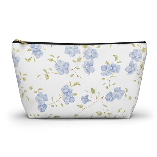 Customizable: Floral Accessory Pouch, Cosmetic Bag, Makeup Organizer, Gift for Her, Travel Essentials, Blue Floral Design