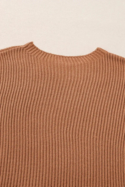 Rose Red Side Slit Short Sleeve Oversized Sweater