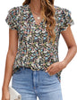 Polyester Blouses - Women's V-Neck Blouse Short Sleeve Business Casual Work Shirt Summer Top