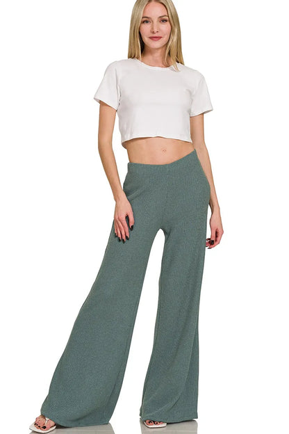 Zenana Mock Neck Top and Pants Sweater Set in Jade