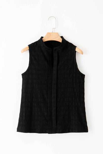 Sea Green Sleeveless Top - Textured Split V Neck Women's Shirt
