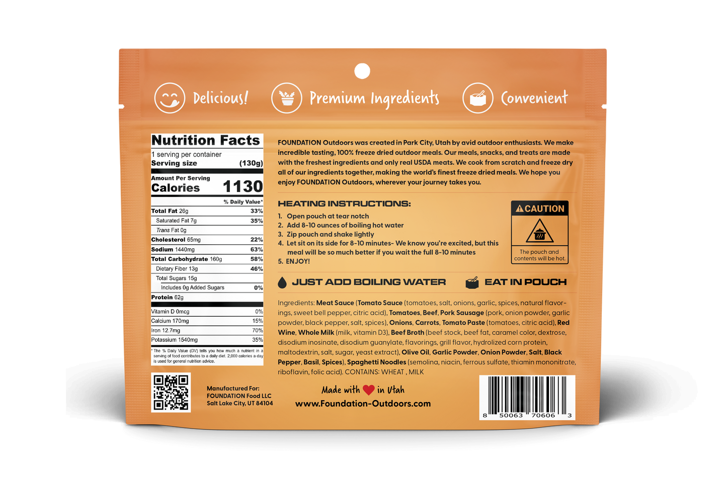 FOUNDATION Outdoors Spaghetti with Meat Sauce Meal