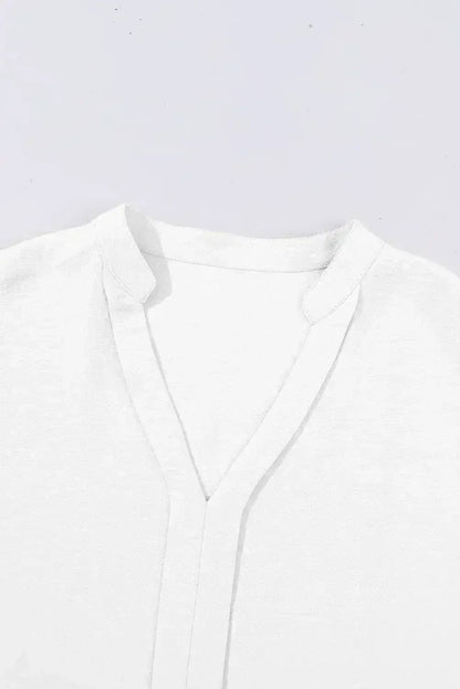 White Notched Neck Batwing Sleeve Blouse | Femstylo