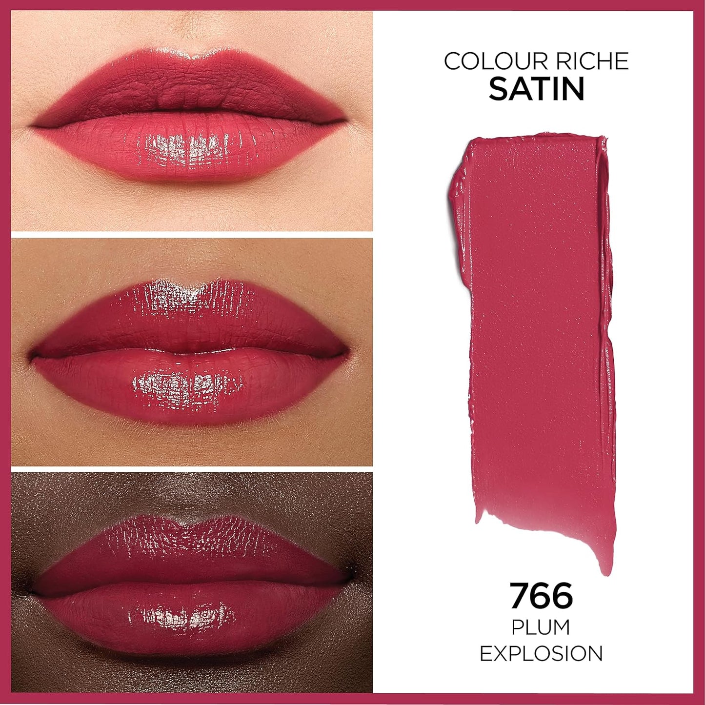 2-PACK - L'Oreal Paris Makeup Colour Riche Original Creamy, Hydrating Satin Lipstick, 766 Plum Explosion