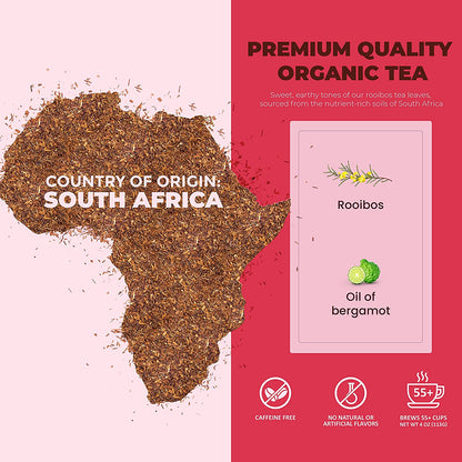 Earl Grey Rooibos Red Tea, Loose Leaf, USDA Organic, Kosher, Caffeine-Free – 4 Oz (113g)