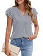 Polyester Blouses - Women's V-Neck Blouse Short Sleeve Business Casual Work Shirt Summer Top