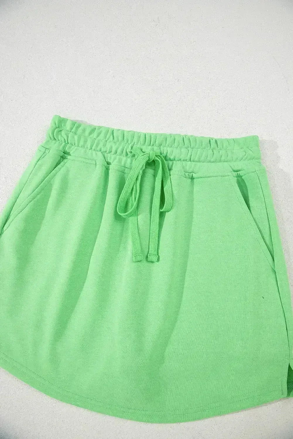 Black French Terry Drawstring Mini Skort with Pockets
