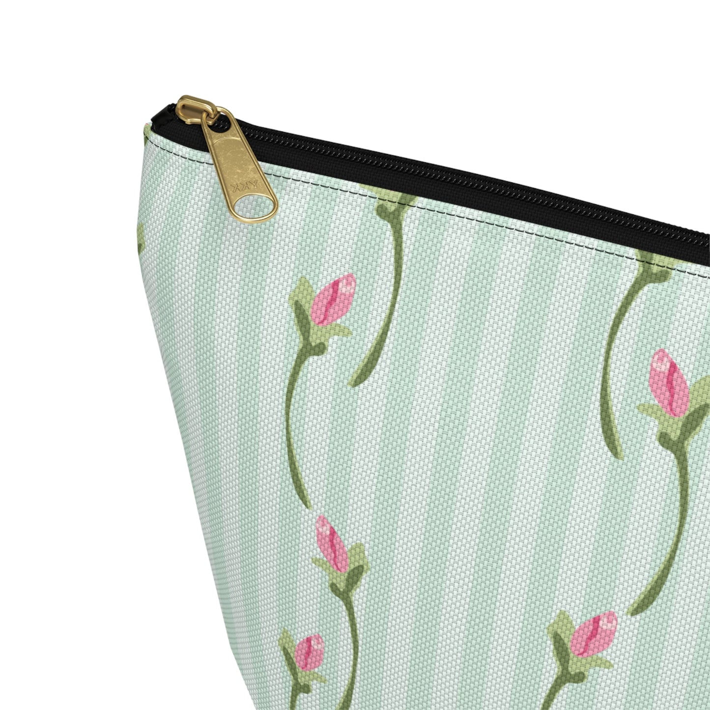 Customizable: Floral Print Accessory Pouch | Cute Makeup Bag, Travel Organizer, Gift for Her, Floral Clutch, Green Striped Bag