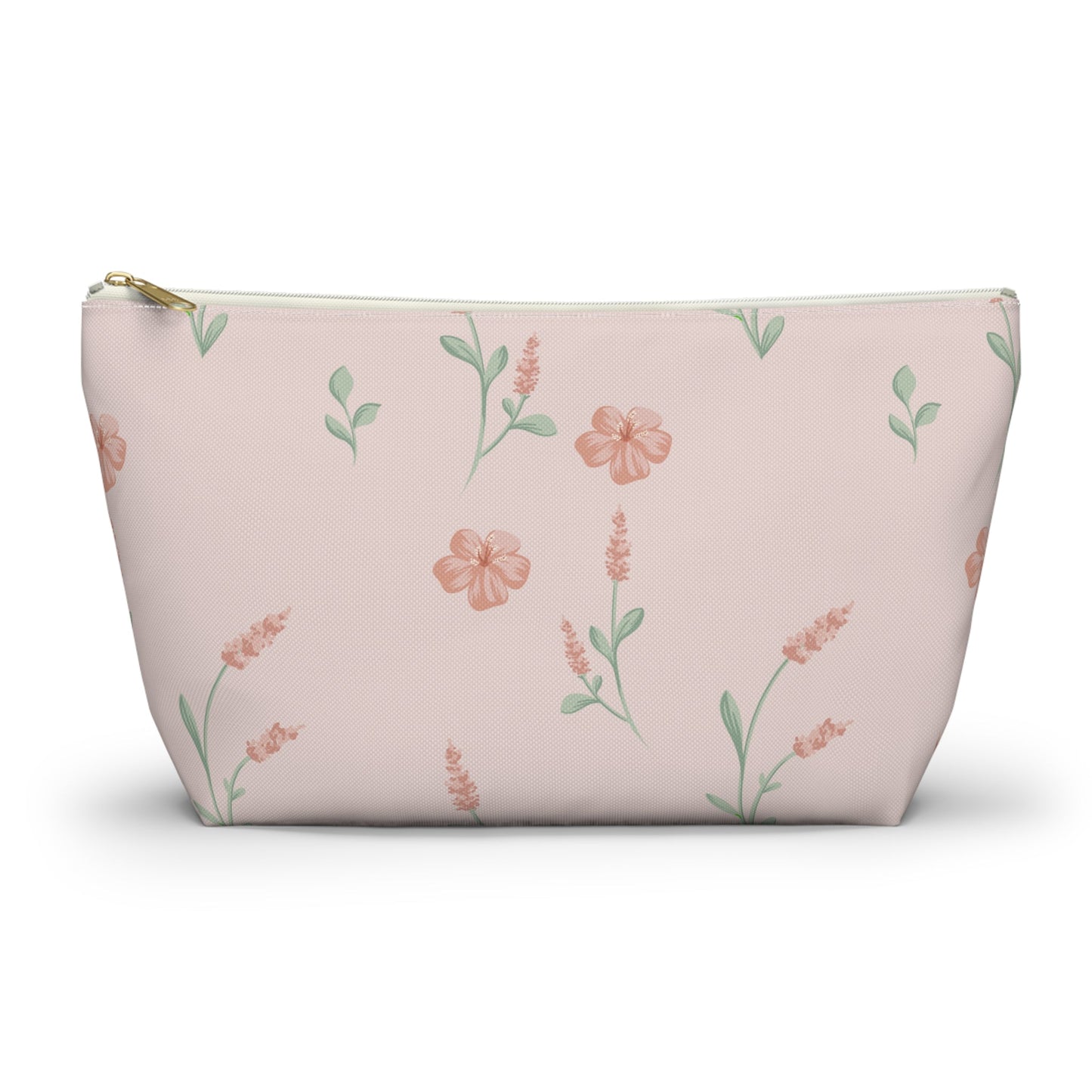 Customizable: Floral Cosmetic Bag with T-Bottom, Makeup Organizer, Flower Print Pouch, Cute Travel Accessory, Gift for Her, Mother’s Day