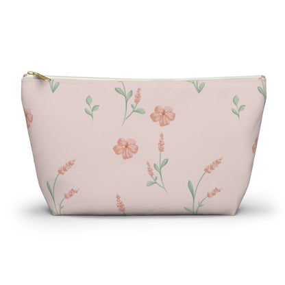 Customizable: Floral Cosmetic Bag with T-Bottom, Makeup Organizer, Flower Print Pouch, Cute Travel Accessory, Gift for Her, Mother’s Day