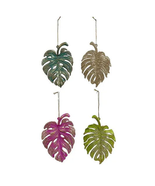 Christmas Ornament - Coastal Holiday Decor Glittered Palm Leaf 5"