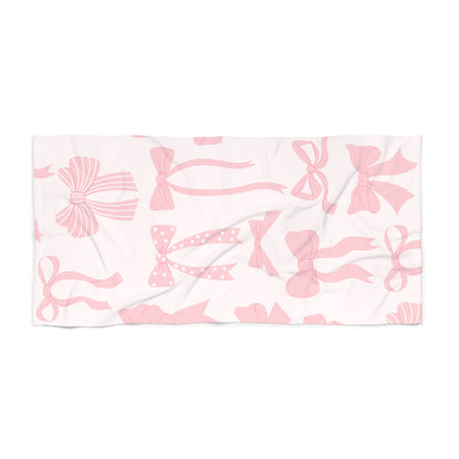 Customizable: Chic Pink Bow Beach Towel, Stylish Beach Accessory, Summer Pool Towel, Gift for Her, Elegant Towel for Beach Days