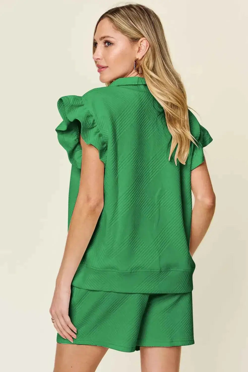 Plus Size Flounce Sleeve 2 piece top and shorts set