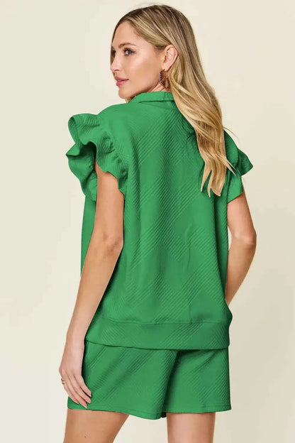 Plus Size Flounce Sleeve 2 piece top and shorts set
