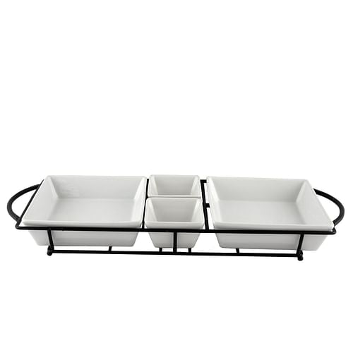 Gibson Gracious Dining 5 Piece Serving Set With Metal Rack in White | Kitchen [Metal] | Kitchen + Metal