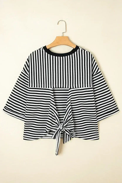 Black Stripe Bowknot Backless T-Shirt