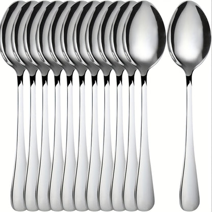 12Piece Polished Steel Dessert Spoons with Black Accents