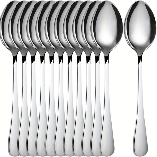 12Piece Polished Steel Dessert Spoons with Black Accents