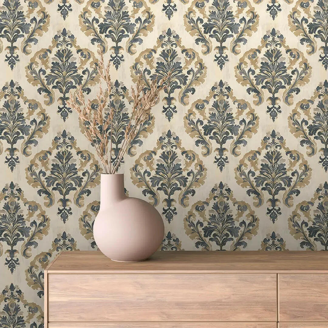 Sovereign Slate Damask Wallpaper