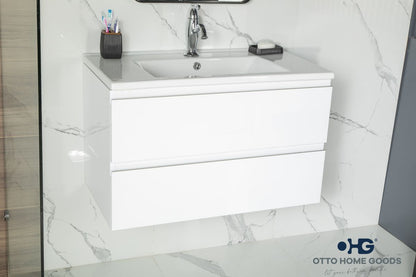Simena 30" White Floating Bathroom Vanity with Porcelain Top