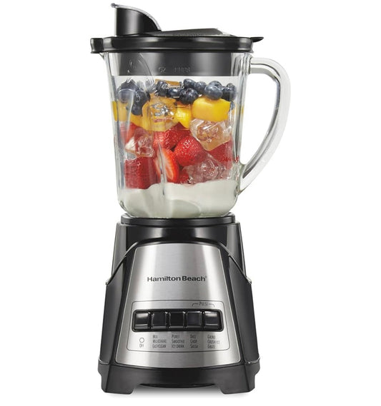 Hamilton Beach Power Elite Wave Action Blender For Smoothies, 40 Oz Glass Jar, 12 Functions Including Puree, Crush Ice, 700 Watts - Black
