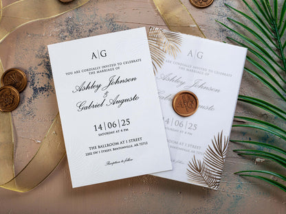 Blind Embossed Wedding Invitation with Palm Leaf Detail