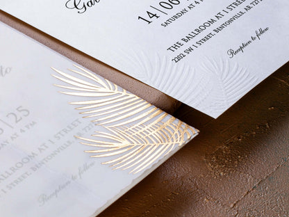 Blind Embossed Wedding Invitation with Palm Leaf Detail