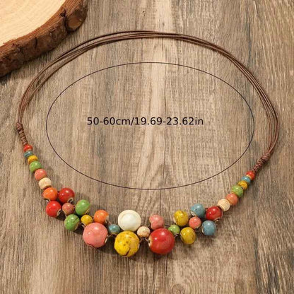 Women’s Ethnic Colorful Ceramic Beaded Necklace – Bohemian Style