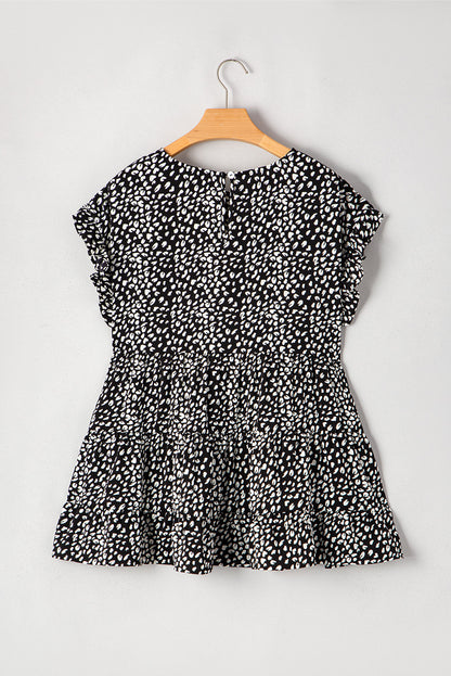 Black Leopard Print Flowy Tiered Plus Size Blouse