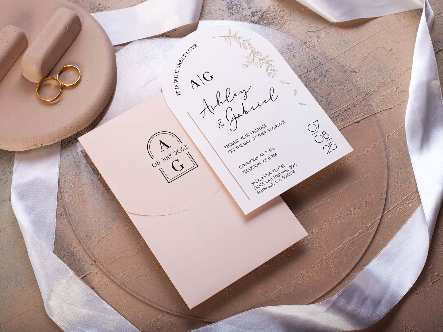 Arch Wedding Invitations with Pink Envelope