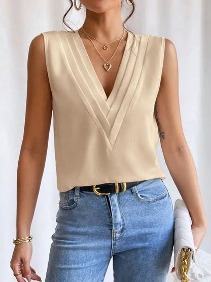 V-Neck Pleated Sleeveless Cami Tank Top