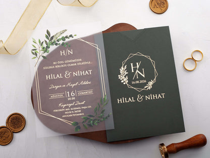 Acrylic Wedding Invitations - Dark Green Envelope | HalyaWedding