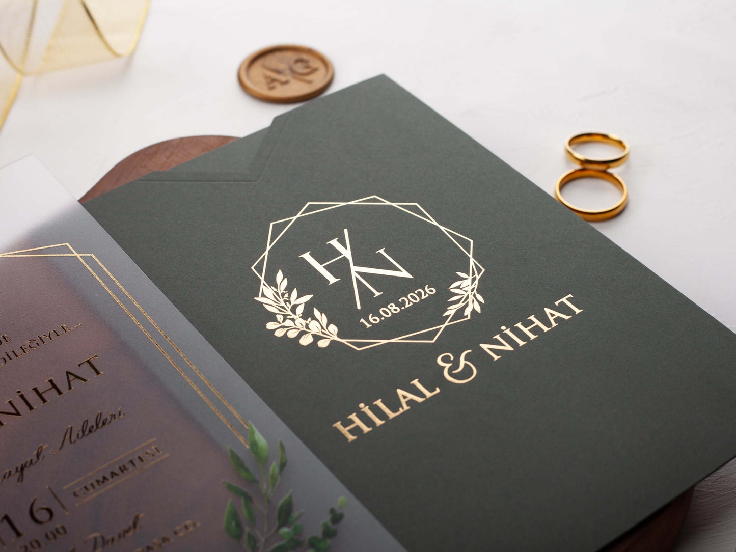 Acrylic Wedding Invitations - Dark Green Envelope | HalyaWedding