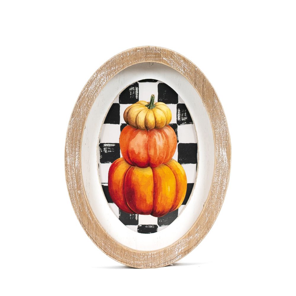 6X8" Pumpkin Checkered Wooden Wall Decor