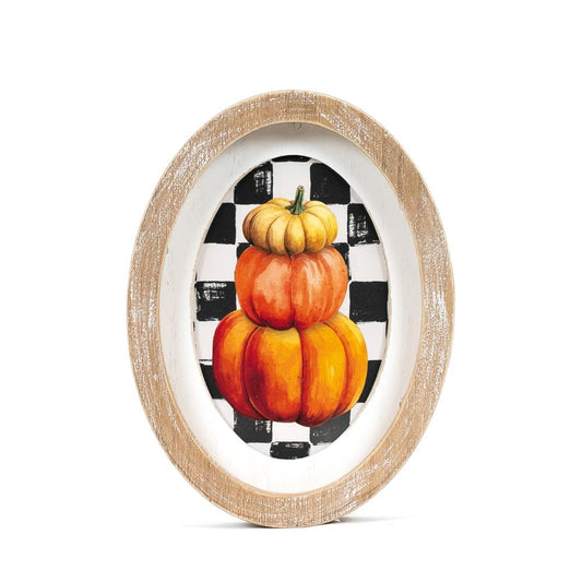 6X8" Pumpkin Checkered Wooden Wall Decor