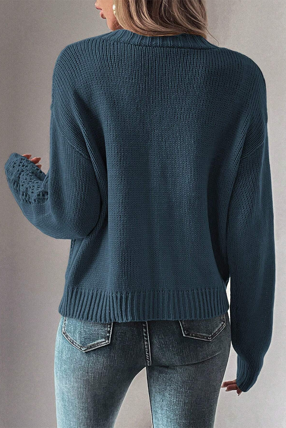 Dark Khaki Cardigan - Hollow Knit Drop Shoulder Style