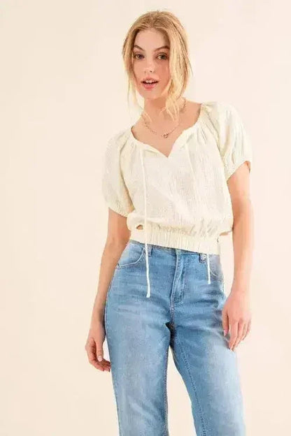 Back Tie Cropped Blouse - Adjustable Women's Top | Femstylo