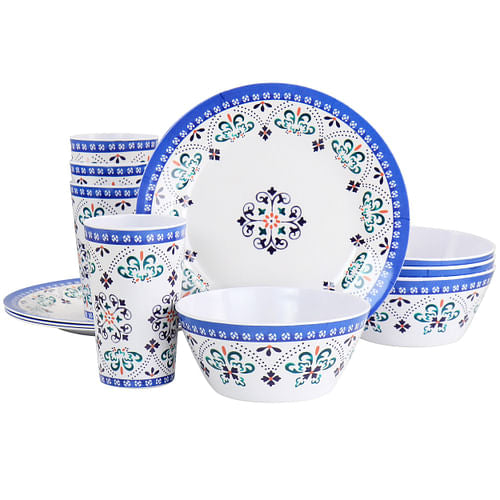 Gibson Everyday Alhambra Blues 12 Piece Melamine Dinnerware Set in