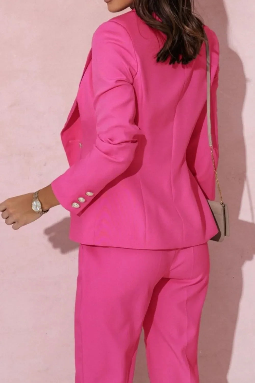 Full Size Plus Size Blazer Pantsuit with Lapel Collar and Long Sleeves