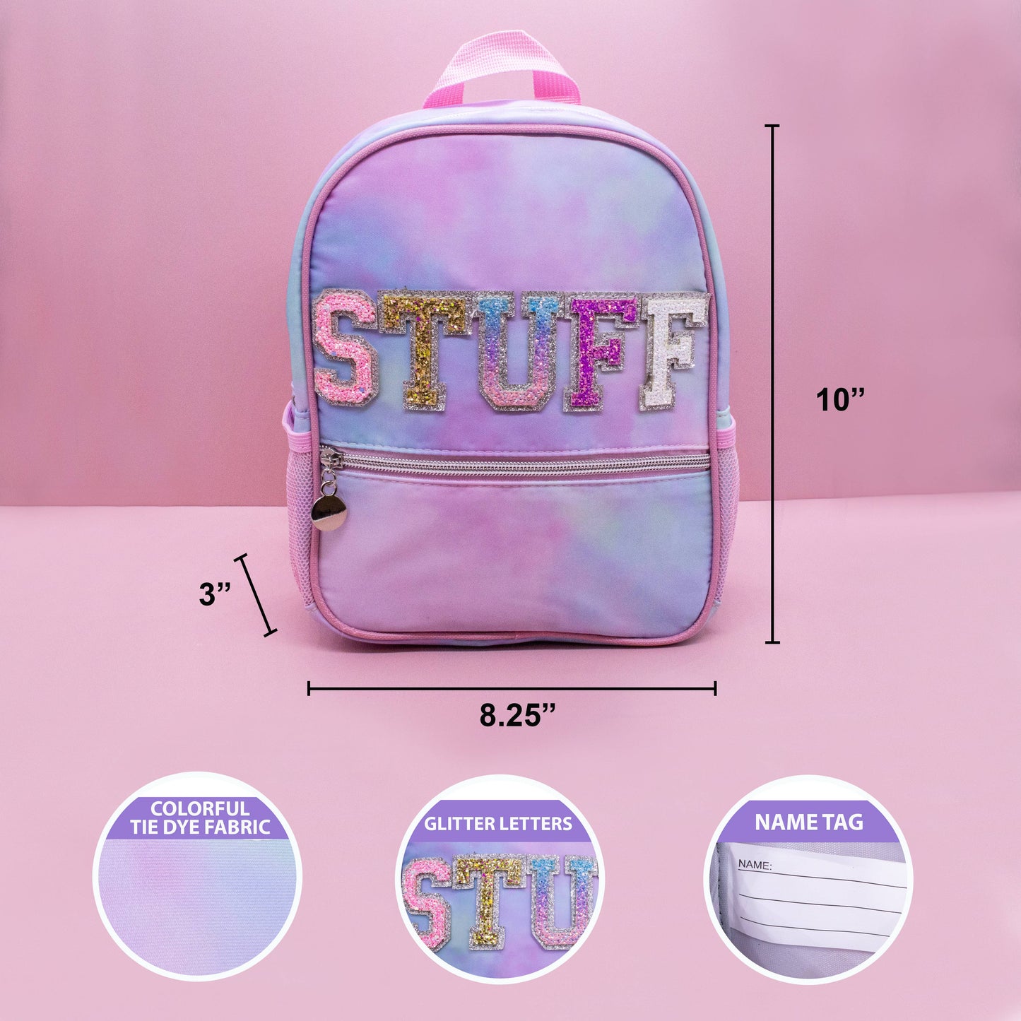 Girls Backpack with Glitter Varsity Letters - Mini Tie Dye
