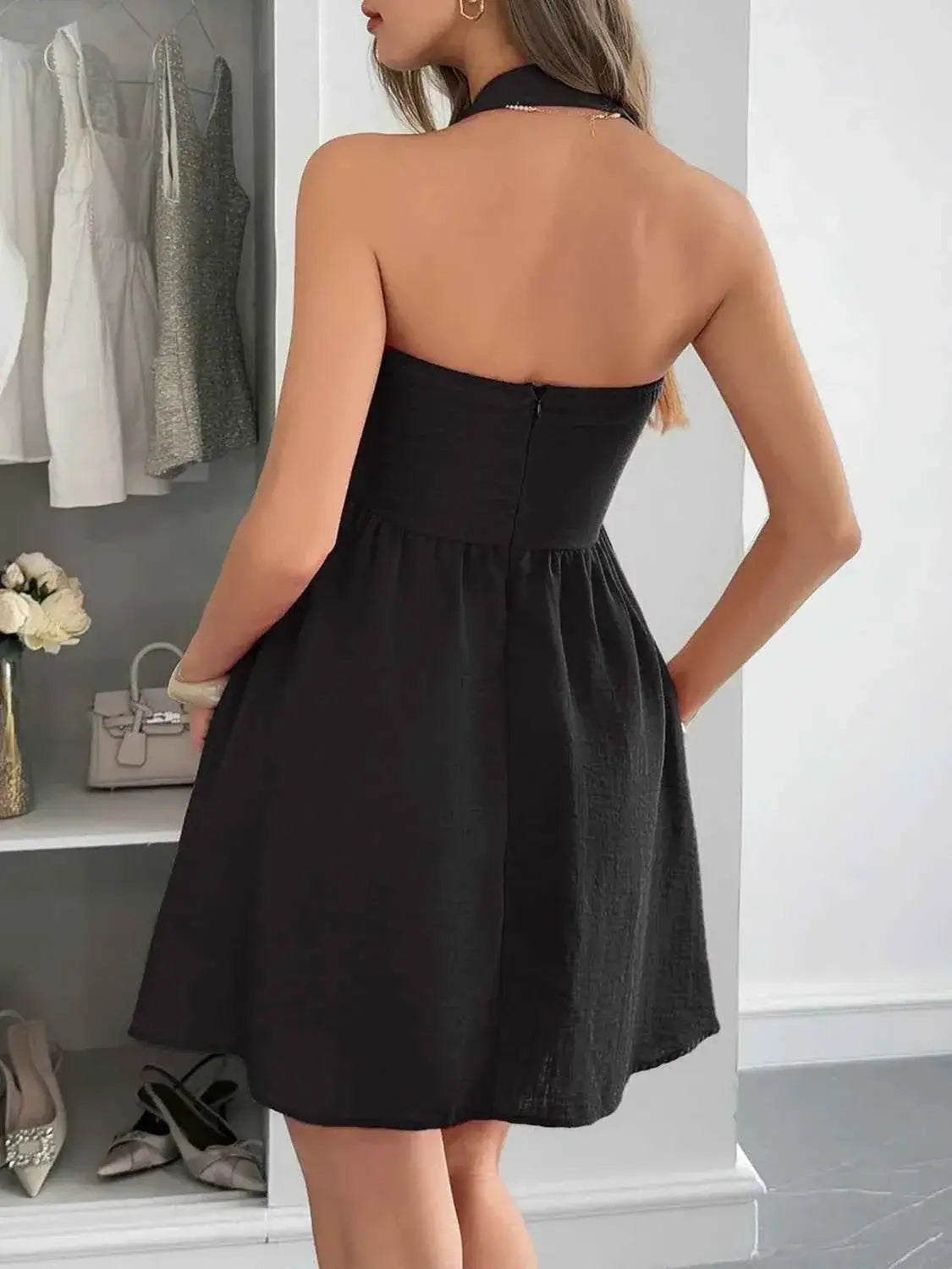 Halter Neck Mini White Summer Dress