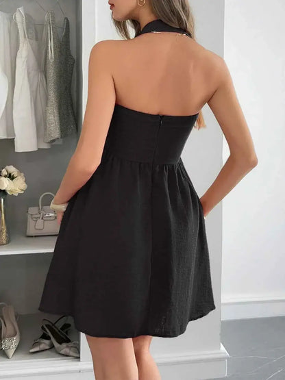 Halter Neck Mini White Summer Dress