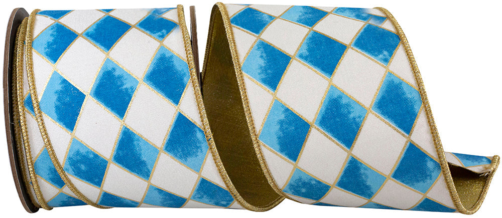 2.5 x 10 yards HARLEQUIN DIAMOND GILDED DELUXE OUTLINE WIRED EDGE Blue