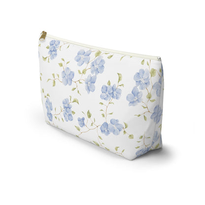 Customizable: Floral Accessory Pouch, Cosmetic Bag, Makeup Organizer, Gift for Her, Travel Essentials, Blue Floral Design