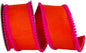 2.5" X 5 YRDS POM POM MINI EDGE TRIM DUPIONI DELUXE WIRED EDGE RIBBON ORANGE/FUCHSIA
