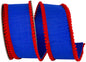2.5" X 5 YRDS BLUE/RED POM POM MINI EDGE TRIMMING DUPIONI DELUXE WIRED